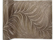 Home Furnishing Washable Vinyl Wallpaper Embossed Brown Leaf Pattern