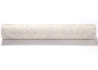 Creamy White Living Room Wallpaper with Embossed Symmetrical Floral Pattern