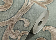 Waterproof PVC Green Damask Victorian Pattern Wallpaper With Non Woven Materials
